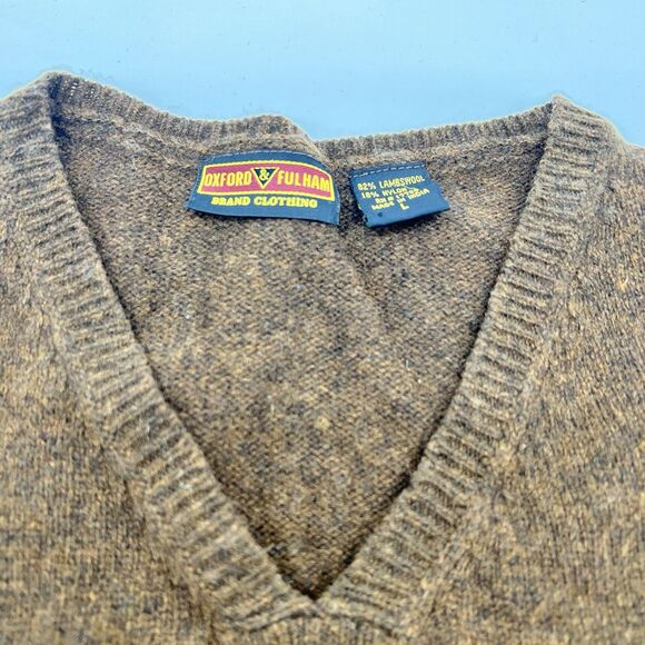 VTG Oxford & Fulham V-Neck Sweater Women's 82% LambsWool/Nylon Blend Brown-Sz L - Picture 3 of 4